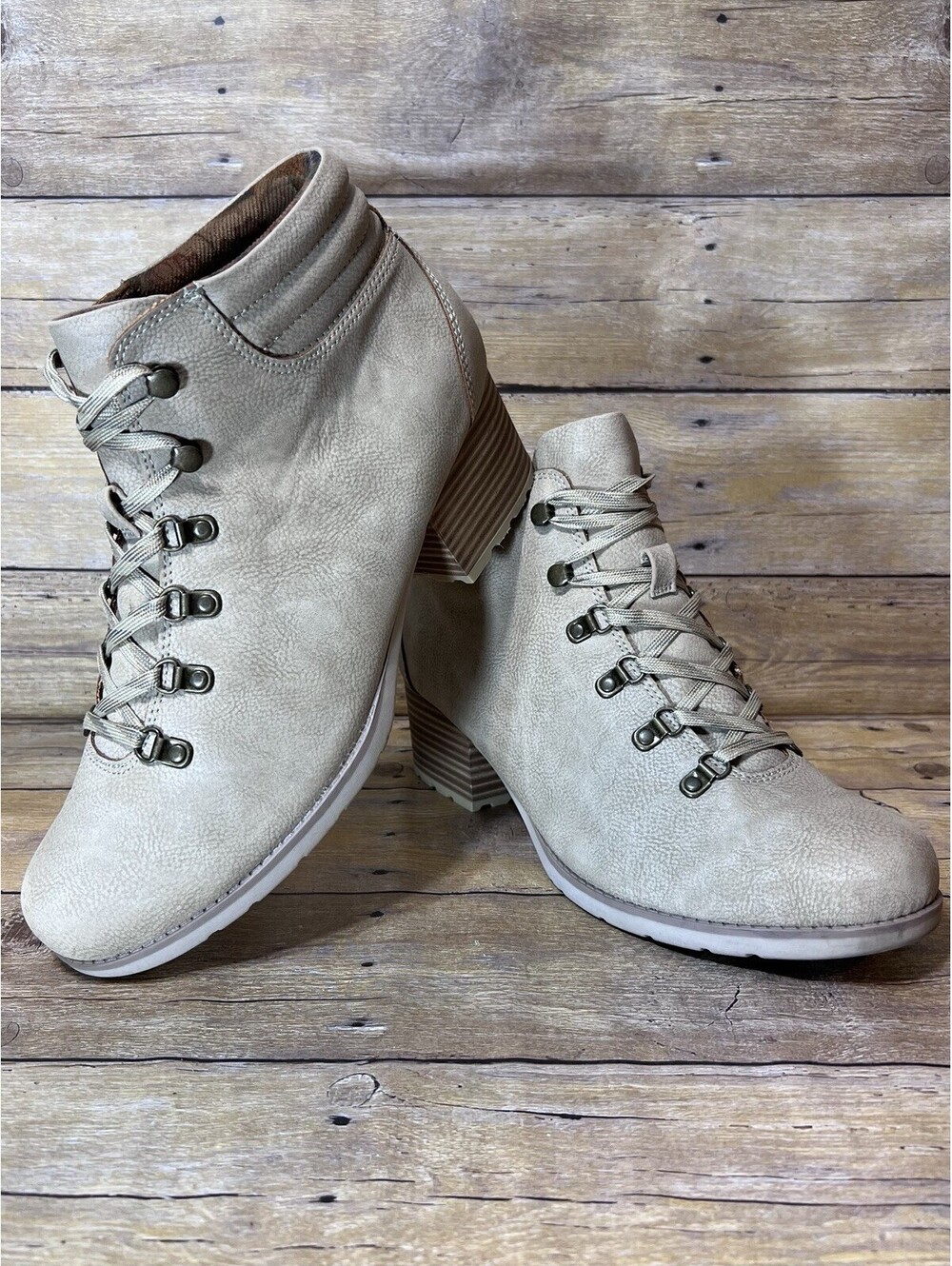 B.O.C By Born Womens Size 11 M Alder Beige Nubuck PU Heeled Booties